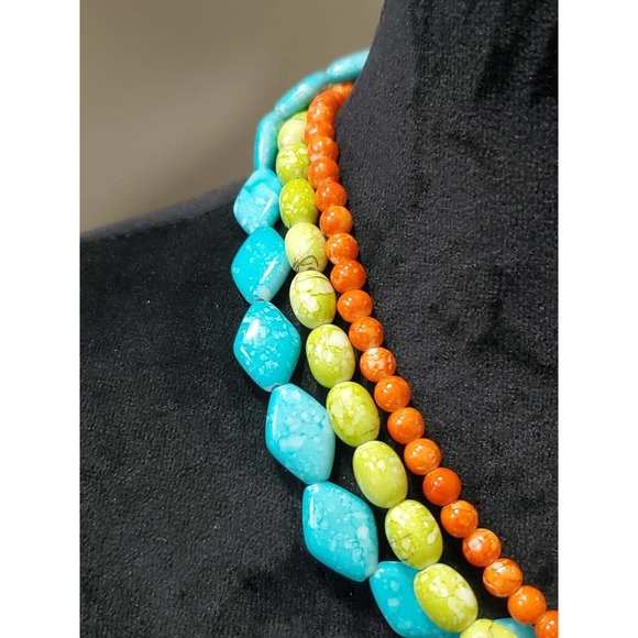 Premiere Designs Three Strand Orange Green Aqua Women’s Necklace 18” Sta… - Picture 3 of 7